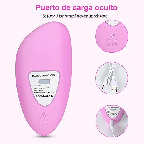 FASHSMILE Limpiador Facial Silicona Ultrasonico - Puerto de carga no poroso 5 - Velocidad Ajustable Recargable Cepillo Facial Electrico para Todo Tipo De Pieles (A-Rosa)