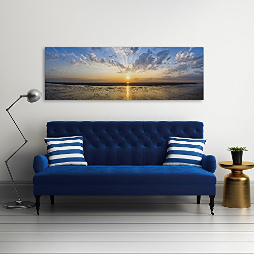 Feeby. Cuadro en Lienzo, Imagen impresión, Pintura decoración, Canvas de una Pieza, 150x50 cm, Puesta del Sol, Naturaleza, Azul