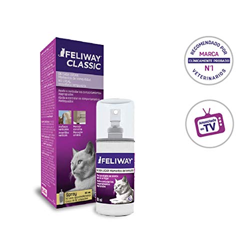 FELIWAY Classic - Antiestrés para gatos - Transportín, Viajes, Marcaje con orina localizado, Arañazos verticales localizados - Spray 60 ml