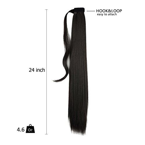 FESHFEN Cola de Caballo Extensiones Postizos de pelo fibras sintéticas de cabello pelo liso largo 61cm, 125g