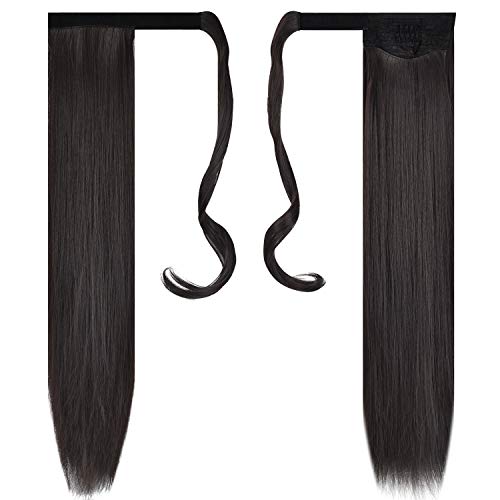 FESHFEN Cola de Caballo Extensiones Postizos de pelo fibras sintéticas de cabello pelo liso largo 61cm, 125g