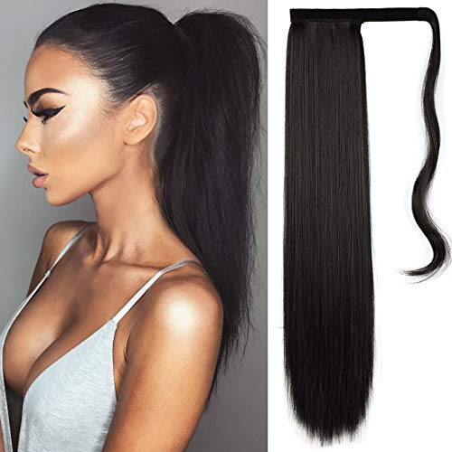 FESHFEN Cola de Caballo Extensiones Postizos de pelo fibras sintéticas de cabello pelo liso largo 61cm, 125g