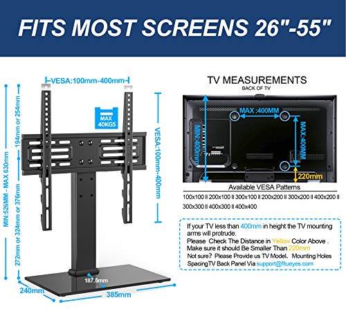 FITUEYES Soporte TV Pie de 26 a 55 Pulgadas Altura Ajustable MAX VESA 400 x 400 mm