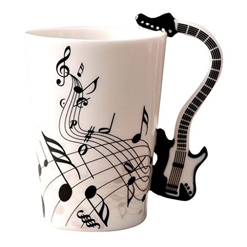 FLAMEER Taza De Café Regalos De Cerámica De La Taza De Té De La Leche del Café con La Manija del Diseño del Instrumento - Guitarra Negra 1