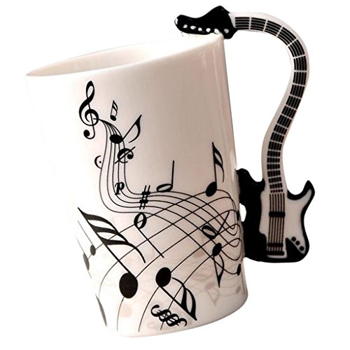 FLAMEER Taza De Café Regalos De Cerámica De La Taza De Té De La Leche del Café con La Manija del Diseño del Instrumento - Guitarra Negra 1