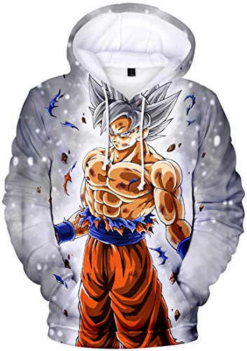 FLYCHEN Sudadera con Capucha para Niños Impreso en 3D Arte Figura de Dragon Ball Cartón Goku Son Animado Joven Pullover - 1 Sombreros de Plata 0212 - XXS