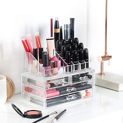 FOBUY Caja acrílica Estante de maquillajes Maquillaje Cosméticos Joyería Organizador (4 Drawers Clear C) (2 layer Color transparente)