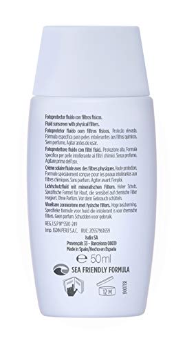 Fotoprotector Isdin Fusion Fluid MINERAL SPF 50 - Protector solar facial 100% mineral para las pieles intolerantes, 50 ml