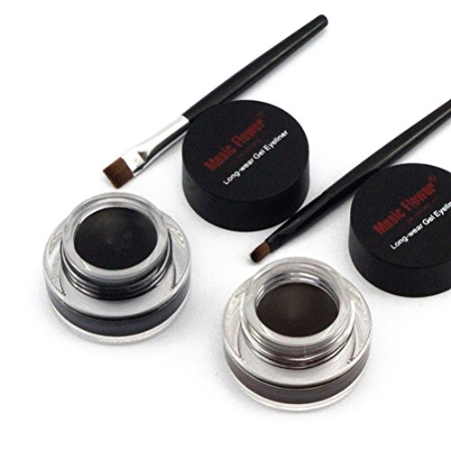 Frcolor 2 en 1 Gel Eyeliner Set belleza cosmética maquillaje delineadores de ojos Long wear Gel a prueba de agua marrón y negro con cepillo de cejas maquillaje