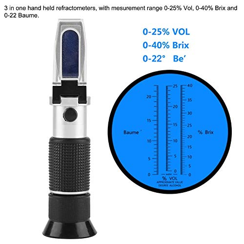 FTVOGUE Alcohol de Vino Refractometers Mano de UVA ATC Herramienta de medición de Alcohol 0 – 25% Brix 0 – 40% Baume 0 – 22