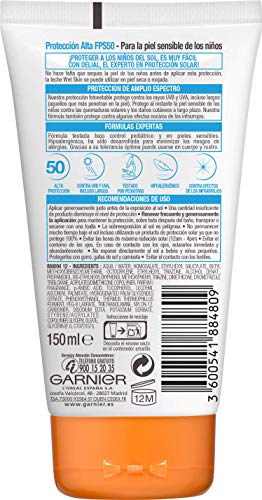 Garnier Delial Niños Sensitive Advanced - Protector Solar Leche Wet Skin para Pieles Claras, Sensibles e Intolerantes al Sol, IP50 - 150 ml