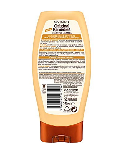 Garnier Original Remedies Acondicionador Reconstituyente Tesoros de Miel, para Pelo Seco o Dañado, Quebradizo - 250 ml