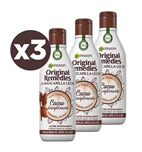 Garnier Original Remedies La Mascarilla Leche Cacao disciplinante para pelo rebelde o difícil de alisar - Paquete de 3 x 250 ml (Total: 750 ml)