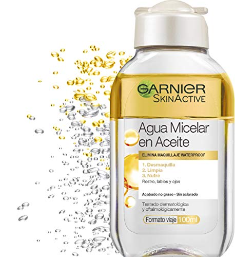 Garnier Skin Active - Agua Micelar en Aceite, Elimina el Maquillaje Waterpoof, Formato Viaje, Pack de 6 x 100 ml (Total 600 ml)