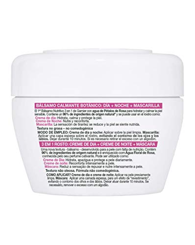 Garnier Skin Active Balsamo Calmante Botanico de Dia y de Noche y Mascarilla con Agua de Rosas - 2 Paquetes (2 x 140 ml)