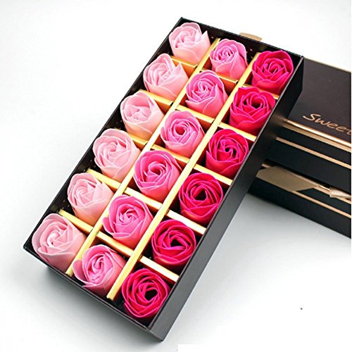 Gearmax® 18 pcs Flor Jabón Rosa en Caja de Regalo Creativo Regalo Práctico Cumpleaños Regalo(Rosa roja)