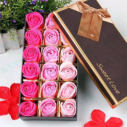 Gearmax® 18 pcs Flor Jabón Rosa en Caja de Regalo Creativo Regalo Práctico Cumpleaños Regalo(Rosa roja)