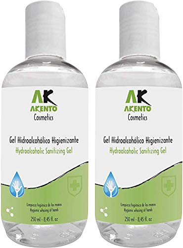 Gel hidroalcohólico Akento. Con ALOE VERA. Pack 2 unidades