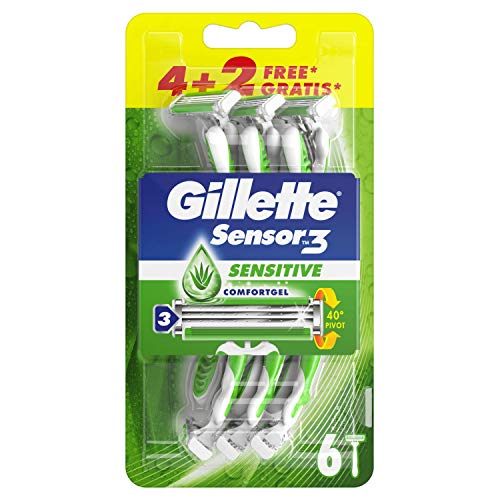 Gillette Sensor3 Sensitive Maquinilla Desechable para Hombre - 4+2 Unidades