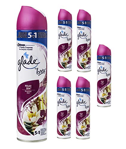 Glade Ambientador Aerosol, Eliminación De Malos Olores, Fragancia Relax Zen, Con Aceites Esenciales [6 X 300Ml, Pack De 6] 6 unidades 350 g