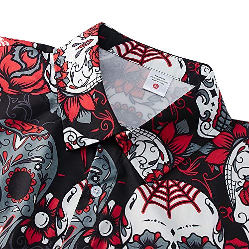 Goodstoworld Camisa de Halloween Hombre Cráneo Camisa Casual Manga Corta Ajustado para Hombre Mens Hawaiian Shirt t Shirt Top