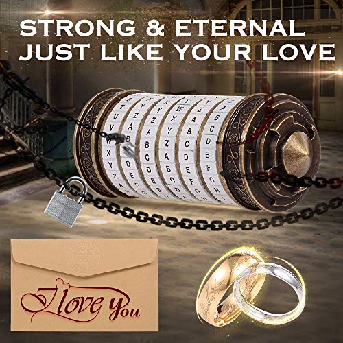 Goolsky Leonardo Da Vinci Código Juguete Metal Cryptex Cerraduras Regalos de Boda Anillo Carta de Regalo del día de San Valentín Contraseña Escape Cámara Accesorios