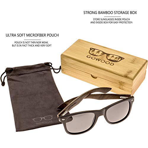 GOWOOD Gafas de sol de madera de ébano para hombre y mujer con frontal negro mate y lentes polarizadas oscuras