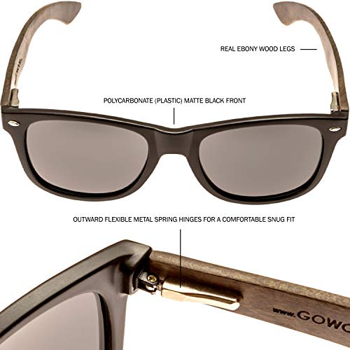 GOWOOD Gafas de sol de madera de ébano para hombre y mujer con frontal negro mate y lentes polarizadas oscuras