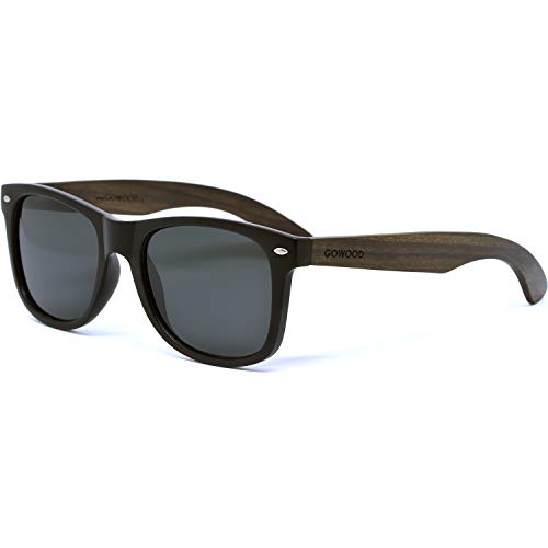 GOWOOD Gafas de sol de madera de ébano para hombre y mujer con frontal negro mate y lentes polarizadas oscuras