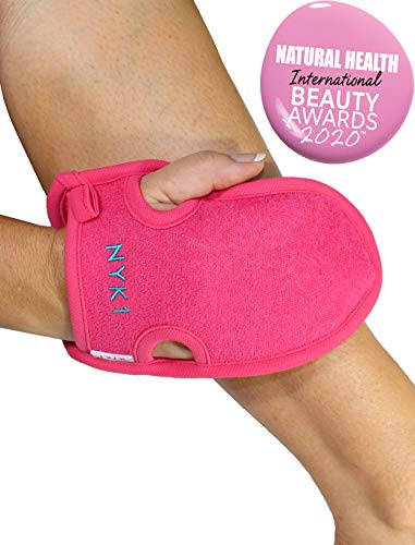 Guante Exfoliante Corporal Guantes de esponja - la ducha que remueven la capa seca y delgada de bronceado. Esponja de baño y Spa para el cuerpo. Limpia y exfolia tu cara, brazos y piernas (Rosado)