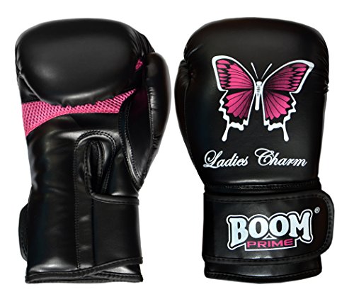 Guantes de boxeo, de cuero Rex 170 ml - 414 ml, para saco de boxeo, MMA, Muay Thai, artes marciales, pelea, Boom Prime, color negro, tamaño 6oz (for kids)