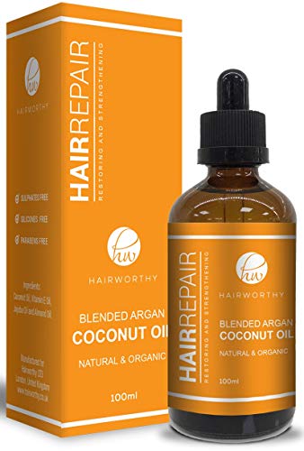 Hairworthy - Hairrepair 100% Orgánica Y Natural Con Aceite De Argán, De Coco, de Jojoba, de Almendras Y de Vitamina E Para Cabello Dañado – Experimenta Un Cabello Sano, Sedoso Y Brillante.