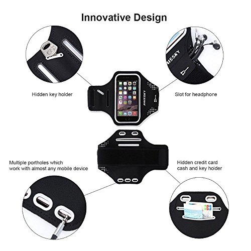 Haissky Brazalete Deportivo para Correr Brazalete Deportivo Armband con Llavero y Correa Ajustable para iPhone 11 Pro Max/11 Pro X/8 Plus y Otros teléfonos Inteligentes de Menos de 6.5"