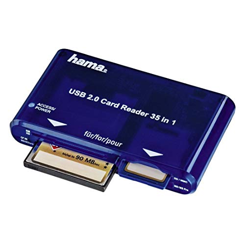 Hama - USB CardReaderWriter 35in1, USB 2.0/1.1, 20 MB/s, 480 Mbit/s, Azul, 97 x 57 x 17 mm, 65 g