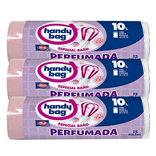 Handy Bag Bolsas de Basura 10L Baño , Extra Resistentes, Perfumadas, 45 Bolsas