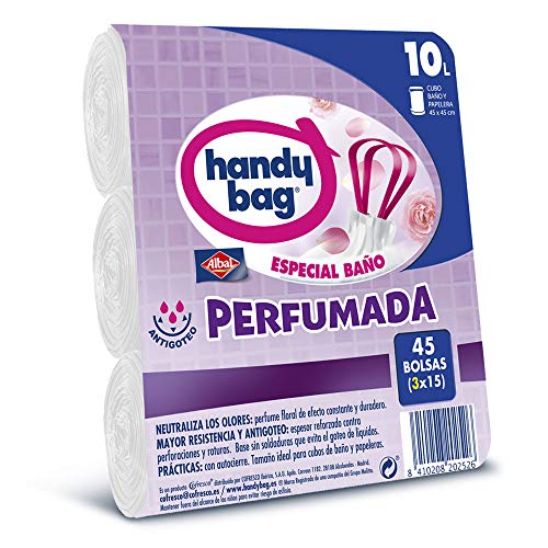 Handy Bag Bolsas de Basura 10L Baño , Extra Resistentes, Perfumadas, 45 Bolsas