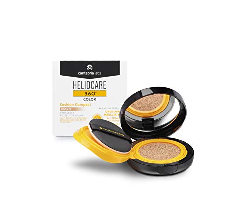 Heliocare 360º Color Cushion Compact SPF 50+ - Fotoprotección Avanzada con Color, para la Reaplicación y el Retoque, Formato Cushion, Ligera, Bronze, 15gr