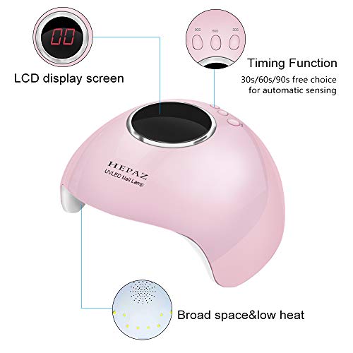 HEPAZ Lámpara Secador de Uñas,Lámpara LED UV Uñas 36W USB Profesional Gel Esmalte de Uñas Curado Luz Máquina con 3 Temporizador 30s 60s y 90s Pantalla LED Sensor Automático