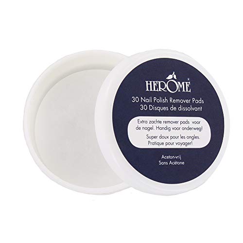 Herome Esmalte de uñas Toallitas desmaquillantes Discos (Caring Nail Polish Remover Pads Travel size) - 30 pads - Sin acetona, Tamaño de viaje