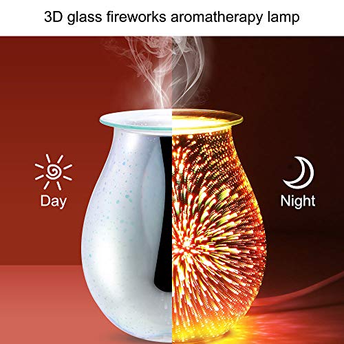 HITECHLIFE Lámpara de Aroma de Vidrio 3D con Efecto de Fuegos Artificiales, Quemador de Aceite eléctrico, lámpara de Aroma para Cera derretida, luz de Noche con Fragancia para Oficina en casa