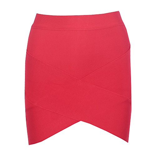 HLBandage Women Irregular Mini Bandage Skirt(M,Rojo)