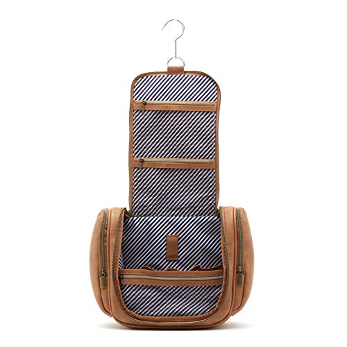 Höher - Bolsa de Baño de Calidad, Gran Capacidad, Gancho para ser Colgado – Artículos de Tocador, Kit de Afeitado, Cosméticos - Regalo para Hombres y Mujeres - Camping, Viajes, Gimnasio (marrón claro)