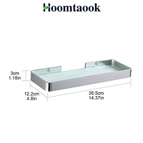 Hoomtaook Estanteria Ducha Bandeja de baño Rectangular de Vidrio Templado, Cesta de Ducha, Organizador de Baño, Instalación sin clavos, sin Daños, Adhesivo, Aluminio Aeroespacial, Antióxido