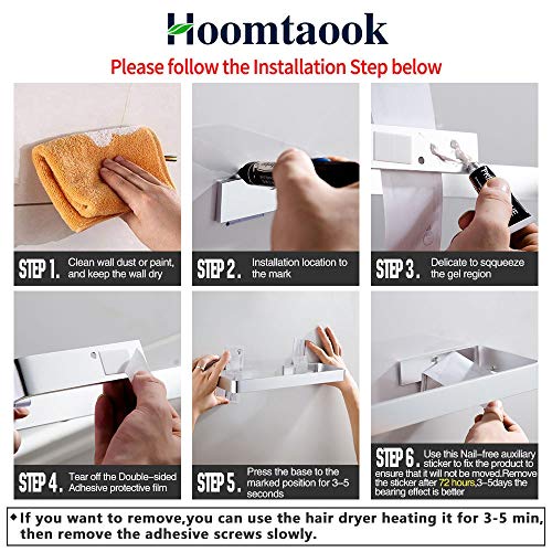 Hoomtaook Estanteria Ducha Bandeja de baño Rectangular de Vidrio Templado, Cesta de Ducha, Organizador de Baño, Instalación sin clavos, sin Daños, Adhesivo, Aluminio Aeroespacial, Antióxido