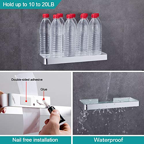 Hoomtaook Estanteria Ducha Bandeja de baño Rectangular de Vidrio Templado, Cesta de Ducha, Organizador de Baño, Instalación sin clavos, sin Daños, Adhesivo, Aluminio Aeroespacial, Antióxido