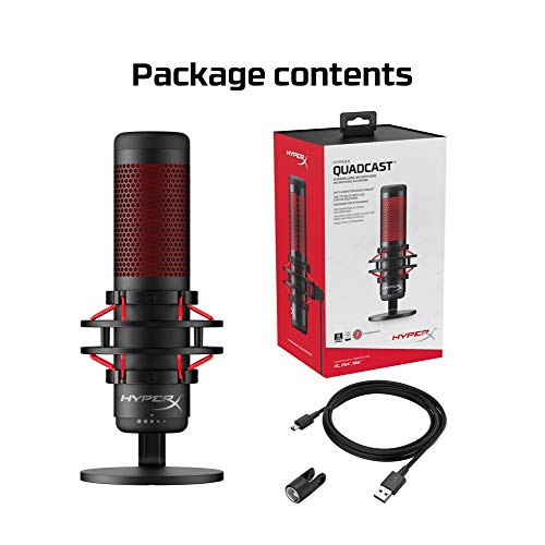 HyperX QuadCast Table Microphone Negro, Rojo - Micrófono (Table Microphone, -36 dB, 20-20000 Hz, 16 bit, 48 kHz, Alámbrico)