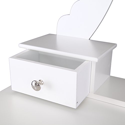 Iglobalbuy Tocador, Escritorio de Maquillaje con Taburete, Mesa de cosmética Blanca con Espejo para el Dormitorio