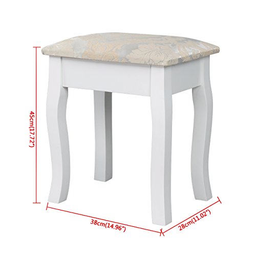 Iglobalbuy Tocador, Escritorio de Maquillaje con Taburete, Mesa de cosmética Blanca con Espejo para el Dormitorio