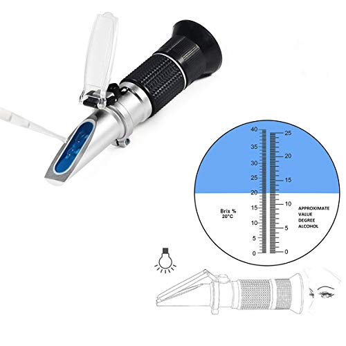 iitrust Enólogo Refractómetro con ATC para Viticultor para Medir el Contenido de Azúcar y Alcohol en el Jugo de UVA Original (Azúcar: 0-40%, Alcohol: 0-25%)