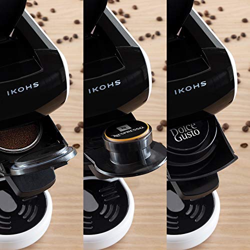 IKOHS Máquina de Café Espresso Italiano - Cafetera Multi Cápsulas Compatible Nespresso 3 en 1, 19 Bares con 2 Programas de Café, deposito extraíble, 0,6 L, Compacto, 1450 W, Apagado automático Blanco